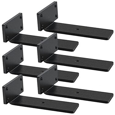 YMDparts Floating Shelf Brackets Heavy Duty 15 Inch Thick Industrial Black Metal L Brackets Premium Solid Steel Shelf Supports for Shelves 6 Inch Heavy Floating Shelves Hardware 6Pcs