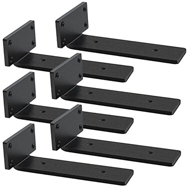 YMDparts Premium Heavy Duty Shelf Brackets 02In Thick Black L Shape Shelf Bracket Hidden Steel Brackets for Shelves 8 Inch Heavy Duty Floating Shelf Hardware 6Pcs