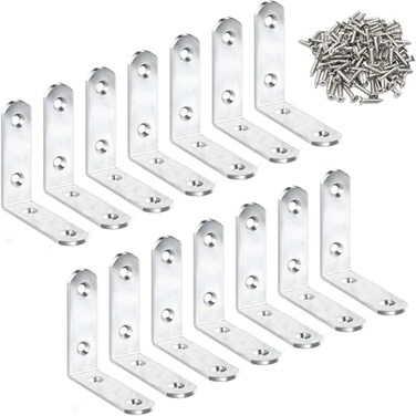 CAMMUITA 14 Pack L Bracket Corner Braces 25 Inch Stainless Steel Heavy Duty Shelf Bracket for Wood Shelves Wall Hanging Support 90 Degree Joint Right Angle Brackets with Screws
