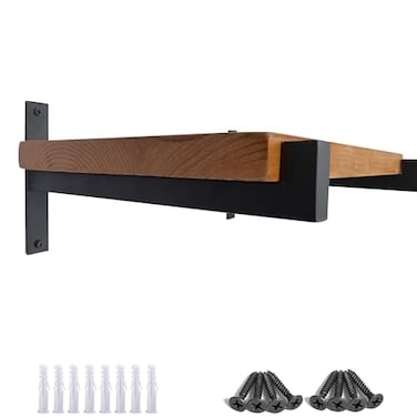 OVOV 2 Pcs Steel Heavy Duty Shelf Brackets Wall Mounted Industrial Metal Shelf Supports Matte Black 12 Inches