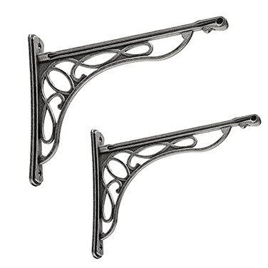 HARPOON European Bracket Shelf Brackets Cast Iron Metal Corbels 95 X 75 Inch Vine Wall 2 Pack Silver Old