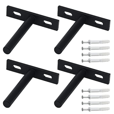 Antrader Solid Steel Matte Black Floating Shelf Brackets 3Inch Rustproof Blind Shelf Supports Small Screws and Wall Plugs Included for DIY Project Set of 4