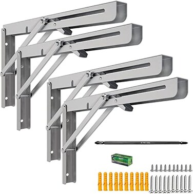 MySit 16 Folding Shelf Brackets 4 PCS Max Load 550lb Heavy Duty Stainless Steel DIY Collapsible Wall Mounted L Shelf Bracket Space Saving for Table Work Bench