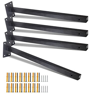 Cionyce 4 Pcs 16 Inch Floating Shelf Bracket Heavy Duty Blind Shelf Supports Stainless Steel Hidden Wall Brackets for Floating Wood Shelves Black