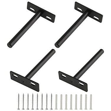 Cionyce 4 Pcs 4 Inch Floating Shelf Bracket Heavy Duty Blind Shelf Supports Hidden Wall Brackets for Floating Wood Shelves Black