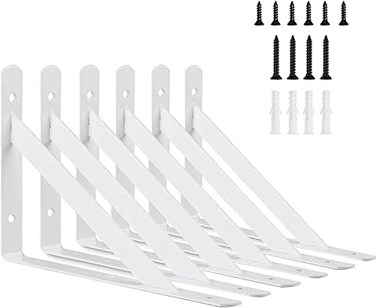 Kersally 10 Inch Shelf Brackets 6 Pack Heavy Duty L Shelf Brackets 90 Degree Triangle Metal Supports for DIY Floating Shelf with Screws White