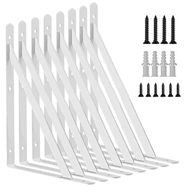 Kersally 6 Inch Shelf Brackets 8 Pack Heavy Duty L Brackets for Shelves 90 Degree Triangle Metal Supports for DIY Floating Shelf with Screws White