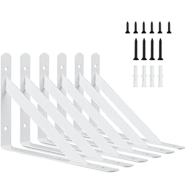 Kersally 8 Inch Shelf Brackets 6 Pack Heavy Duty L Brackets for Shelves 90 Degree Triangle Metal Supports for DIY Floating Shelf with Screws White