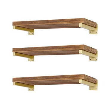 EZYDECOR 6 Pcs Gold Shelf Bracket 8 Inch Heavy Duty Brackets for Shelf Metal Wall Floating Shelving Brackets Industrial Shelf Brackets for Space Saving