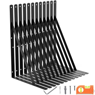 LEOPO 12Pack 18 Inch Heavy Duty Shelf Brackets Large Floating Wall Bracket for Garage Storage Shelves Black PowderCoated Finish Load Capacity 800lbs