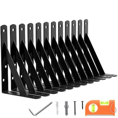 LEOPO 12Pack 7 Inch Heavy Duty Shelf Brackets Large Floating Wall Bracket for Garage Storage Shelves Black PowderCoated Finish Load Capacity 800lbs