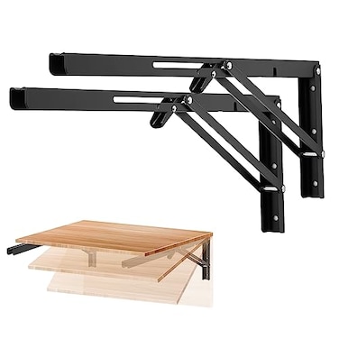 Ravinte 2 Pack 20 Inch Folding Shelf Brackets Matte Black Heavy Duty Collapsible Brackets for Tables and Benches SpaceSaving Design
