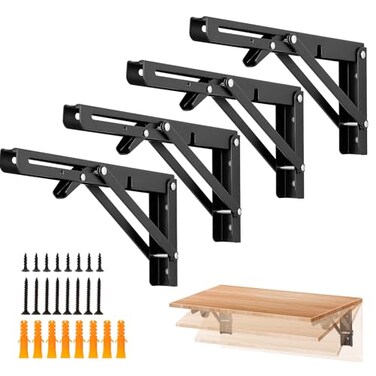 Ravinte 4 Pack 10 Inch Folding Shelf Brackets Matte Black Heavy Duty Collapsible Brackets for Tables and Benches SpaceSaving Design