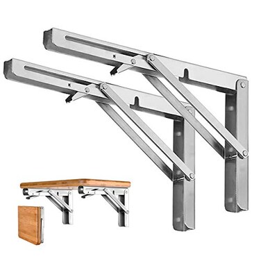 Storystore Folding Shelf Brackets 10 Inch Heavy Duty Stainless Steel Collapsible Shelf Bracket for Bench Table Space Saving DIY Bracket Max Load 550lb 2 PCS