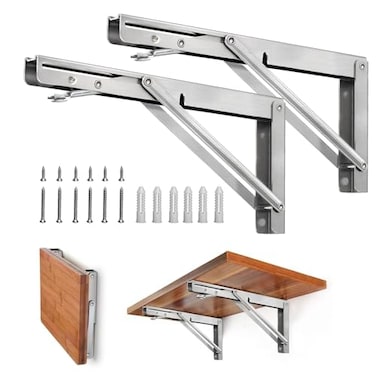 Storystore Folding Shelf Brackets 8 Inch Heavy Duty Stainless Steel Collapsible Shelf Bracket for Bench Table Space Saving DIY Bracket Max Load 550lb