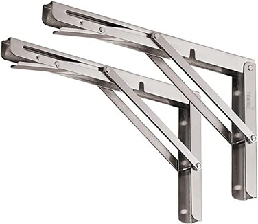 YUMORE Folding Shelf Brackets 8 Max Load 300lb Heavy Duty Stainless Steel Collapsible Shelf Bracket for Table Work Bench Space Saving DIY Bracket Pack of 2