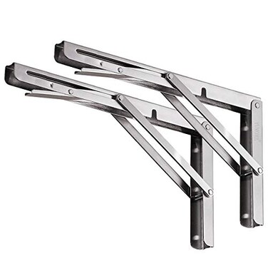 YUMORE Folding Shelf Brackets 10 Max Load 330lb Heavy Duty Stainless Steel Collapsible Shelf Bracket for Table Work Bench Space Saving DIY Bracket Pack of 2
