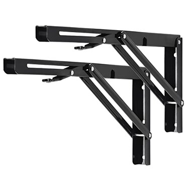 YUMORE Folding Shelf Brackets 14 Inch Heavy Duty Collapsible Shelf Bracket Black DIY L Bracket for Workbench Folding Table Hinge Max Load 330lb 2 Pack