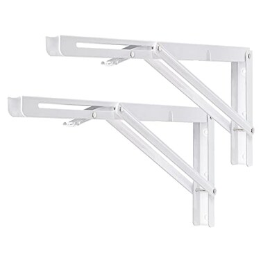 YUMORE Folding Shelf Brackets 16 Inch Heavy Duty Collapsible Shelf Bracket White DIY L Bracket for Workbench Folding Table Hinge Max Load 330lb Pack of 2