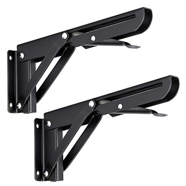 Sumnacon Sturdy Folding Shelf Brackets Heavy Duty Black Metal Triangle Table Bench Folding Shelf Bracket 8 Inch 2 Pcs Folding Shelf Hinge Wall Mounted Max Load 99lb