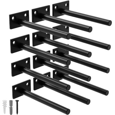 LEOPO 12Pack 10 inch Floating Shelf Brackets Hidden Shelf Bracket for Wood Concealed Blind Shelving SupportInvisible Black Coated Brackets for DIY DecorativeFit for Kitchen BathroomStudy Room