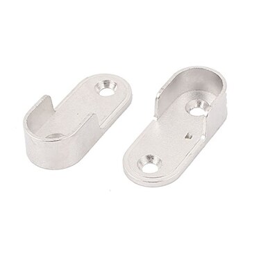 uxcell Oval Wardrobe Hanging Rail Rod End Bracket Support Silver Tone 2pcs