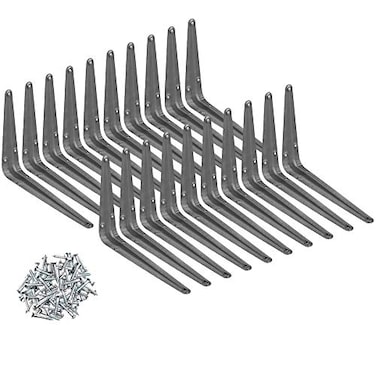 Wideskall Metal 8 x 10 inch Wall Corner Angle Shelving Shelf Brackets Grey Pack of 20