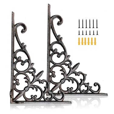 Z Metnal Decorative Shelf Brackets 6 x 9 inch Cast Wrought Iron Metal Mailbox Bracket 90 Right Angle Victorian Brackets Wall Decor Modern Shelving Bracket for DIY Floating Shelves 2 Pcs