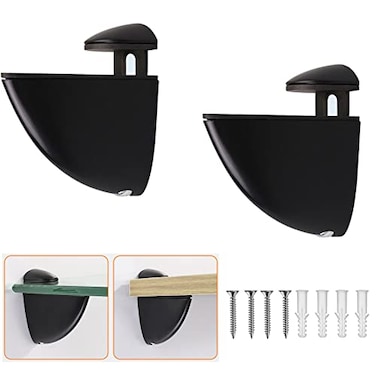 kaileyouxiangongsi Glass Shelf Brackets Adjustable 2PCS Glass Shelf Mounting Brackets Glass Shelf Wall Brackets Black