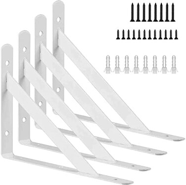 Kersally 8 Inch Shelf Brackets 4 Pack Heavy Duty L White Shelf Brackets 90 Degree Triangle Metal Supports for DIY Floating Shelf with Screws