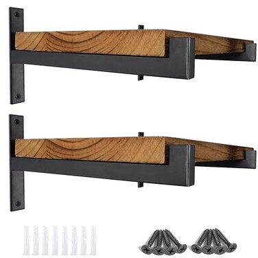 OVOV 4 Pcs Heavy Duty Shelf Brackets Wall Mounted Industrial Metal Shelf Supports 8 4pcs Black