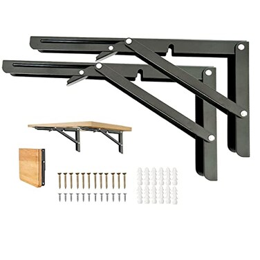 Medach Folding Shelf Brackets Heavy Duty 2 Pcs 8 Inch Shelf BracketsCollapsible Shelf Brackets 8 10 12 14 16 18 20in for Foldable Shelf Wall Mounted Folding Table Brackets SpaceSaving