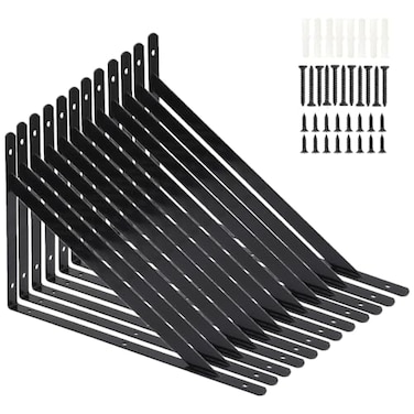 Kamiaha 12 Pack L16 x H 10 Heavy Duty Shelf Brackets with Screws Wall Shelf Brackets with 90 Degree Triangle Black Metal Shelf Brackets Shelves L Brackets400x250mm