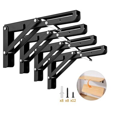 Yarssihha 8 Inch Folding Shelf Bracket 4 Pack Heavy Duty Wall Mounted Foldable Brackets SpaceSaving Metal Collapsible Shelf Brackets Max Load180lbs