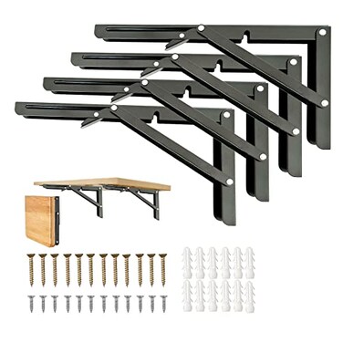 Medach Heavy Duty Folding Shelf Brackets 18 Inch 4Pcs Collapsible Wall Mounted SpaceSaving