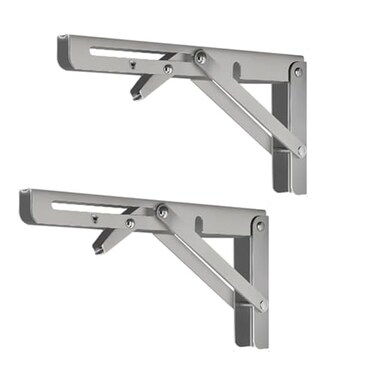MIKMAYTOO Stainless Folding Shelf Brackets Heavy Duty Stainless Steel Collapsible Shelf Bracket for Bench Table Space Saving DIY Bracket Max Load 550lb 10 INCH2PCS