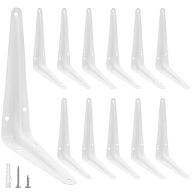 Suiwotin 12pcs 6 Inch Shelf Brackets Heavy Duty L Bracket Shelf Corner Brace Right Angle Bracket 5x6 Inch Floating Shelf Wall Mount Bracket White