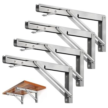 Storystore Folding Shelf Brackets 8 Inch Heavy Duty Stainless Steel Collapsible Shelf Bracket for Bench Table Space Saving DIY Bracket Max Load 550lb 4 PCS