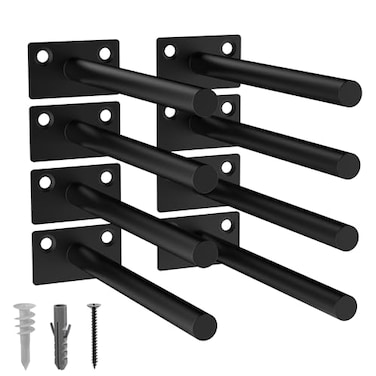 LEOPO 8Pack 6 inch Floating Shelf Brackets Hidden Shelf Bracket for Wood Concealed Blind Shelving SupportInvisible Black Coated Brackets for DIY DecorativeFit for Kitchen BathroomStudy Room
