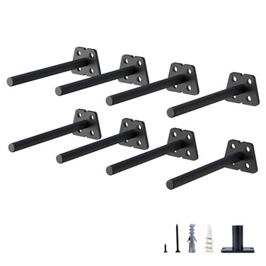 NEODROP 8Pack 4 Inch Hidden Floating Shelf Bracket Heavy Duty Blind Shelf Support Hardware Invisible Wall Brackets for Kitchen Fireplace Mantel Wood Shelves Black Powder Coated Solid Steel