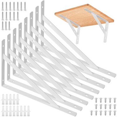 qiwuhai 8 Pcs Heavy Duty Shelf Brackets Floating Metal Shelf Brackets White 1181 x 748 Inch Wall Mount Powder Coated Iron