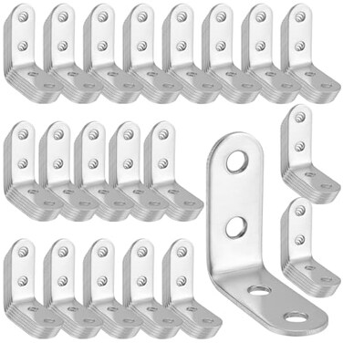 SHEUTSAN 100 PCS 40 x 40 x 16mm L Bracket Corner Brace Joint Right Angle 90 Degree Stainless Steel Shelf Corner Braces Angle Brackets for Wood Furniture Closet