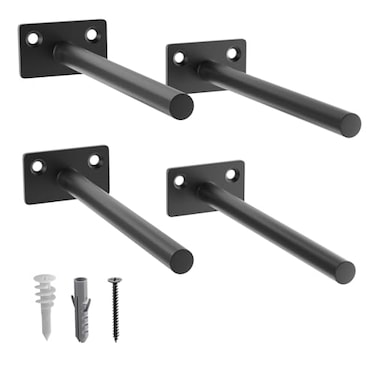 LEOPO 4Pack 6 inch Floating Shelf Brackets Hidden Shelf Bracket for Wood Concealed Blind Shelving SupportInvisible Black Coated Brackets for DIY DecorativeFit for Kitchen BathroomStudy Room