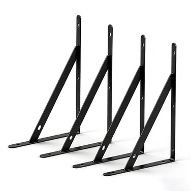 XURKEJI Shelf Brackets 10 Inch Bulk Set of 4 Steel Black 10 inch 4 Pack