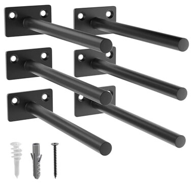 LEOPO 6Pack 6 inch Floating Shelf Brackets Hidden Shelf Bracket for Wood Concealed Blind Shelving SupportInvisible Black Coated Brackets for DIY DecorativeFit for Kitchen BathroomStudy Room