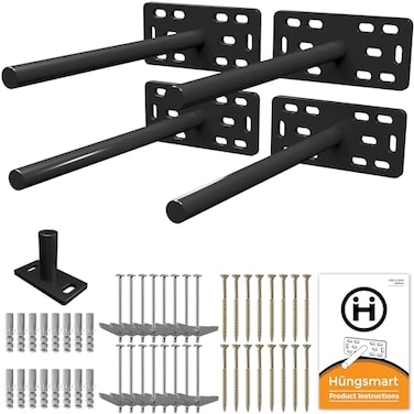 Hungsmart Set of 4 4x5x2 XL Heavy Duty Floating Shelf Brackets for DIY Shelf Premium Floating Shelves Hardware for Wall Mounting Ideal Shelf Bracket for Enhanced Home Decor 10 inch Rod BLACK