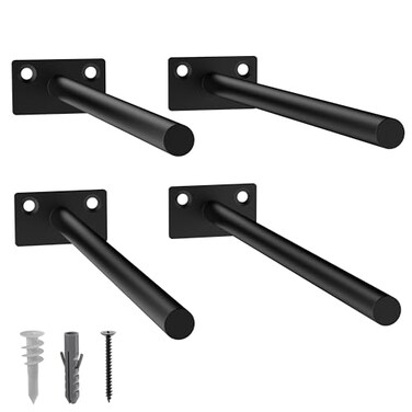LEOPO 4Pack 10 inch Floating Shelf Brackets Hidden Shelf Bracket for Wood Concealed Blind Shelving SupportInvisible Black Coated Brackets for DIY DecorativeFit for Kitchen BathroomStudy Room