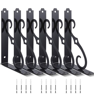 Shimeyao 6 Pack 5 Inch Shelf Brackets Black Rustic Floating Decorative Shelf Bracket Heavy Duty Wall Mounted Corbel Metal Iron L Shape Black Support for Kitchen Home DIY Bookshelf Open Shelving