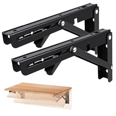 ZLQHHYL Folding Shelf Brackets Max Load 580 lb 10 Inch Black Collapsible Heavy Duty Brackets for Table Bench Space Saving 2 Pack
