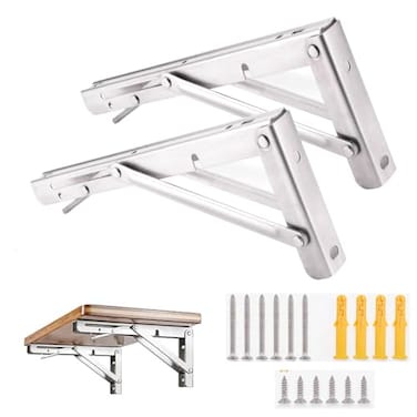 Teng Lang Folding Shelf Brackets Max Load 330 lb Heavy Duty Stainless Steel Collapsible Wall Mounted Shelf Brackets for Table Space Saving DIY Bracket Pack of 2 Silver 2packs 16 Inch